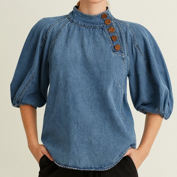 Zimmermann denim balloon sleeves top size 0 - Picture 1 of 7